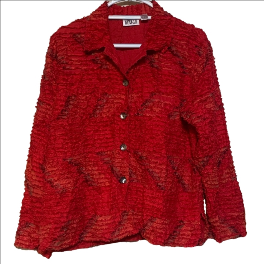 Chico's Vibrant Red Silk embroidered light jacket size 2